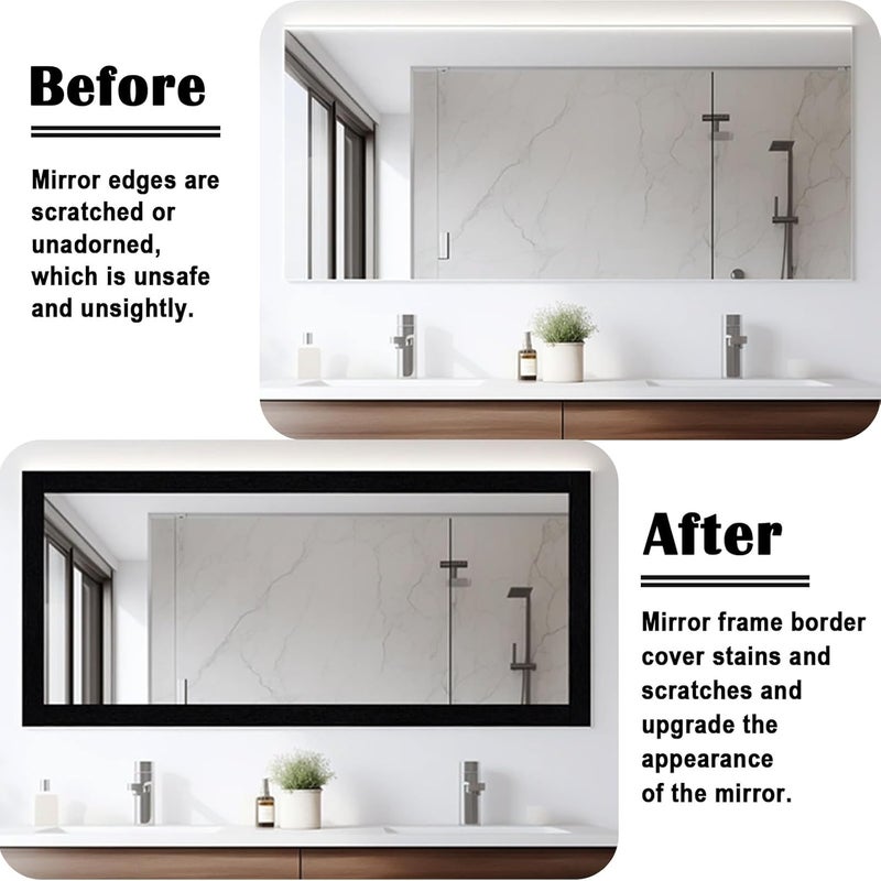 Alened 49FT Black Wood Grain Mirror Frame Border Peel and Stick Wallpaper, Removable Waterproof Bathroom Mirror Tape Sticker Trim, Wallpaper Self Adhesive Decor Sticker 3.14" x 590" - Image 2
